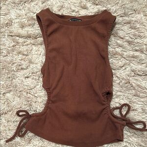 Brown Tank Top with Side Cutouts